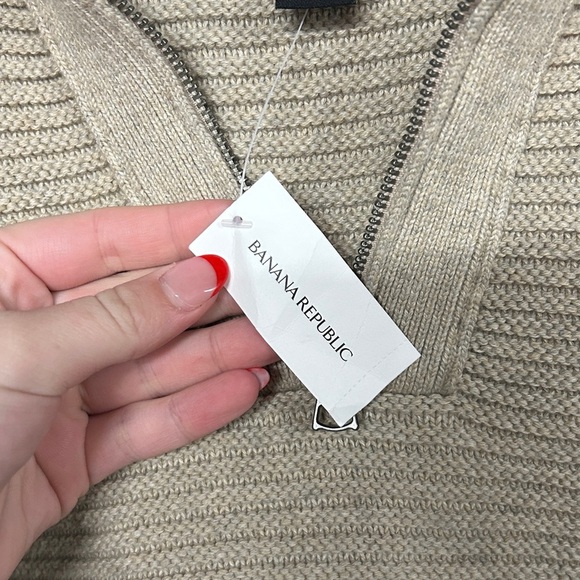 Banana Republic Ribbed Half-Zip Knit Pullover Sweater NWT Retired Style Tan - Picture 5 of 6